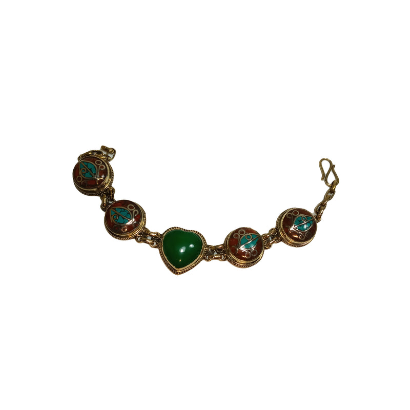 Bracelet with Heart Green Stone